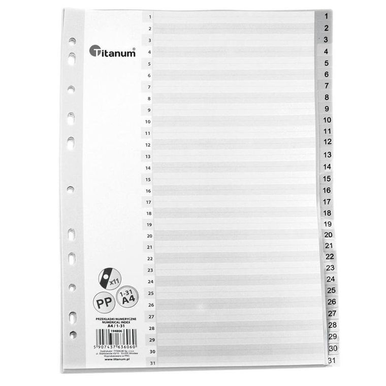 Titanum, przekładki A4, 1-31