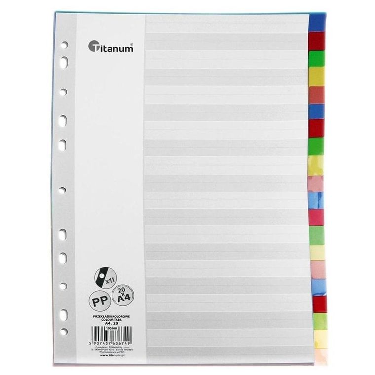Titanum, przekładki A4, 20 kolorów