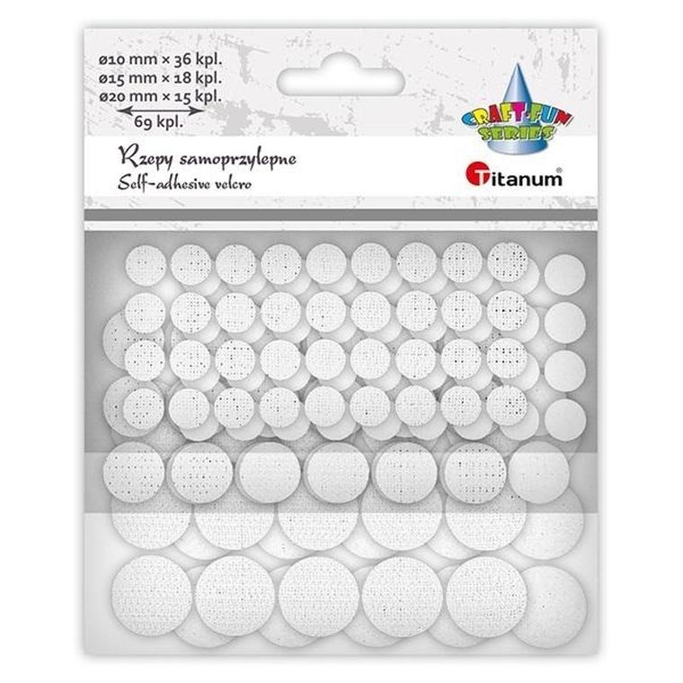 Titanum, rzepy samoprzylepne, okrągłe, białe, 69 szt.