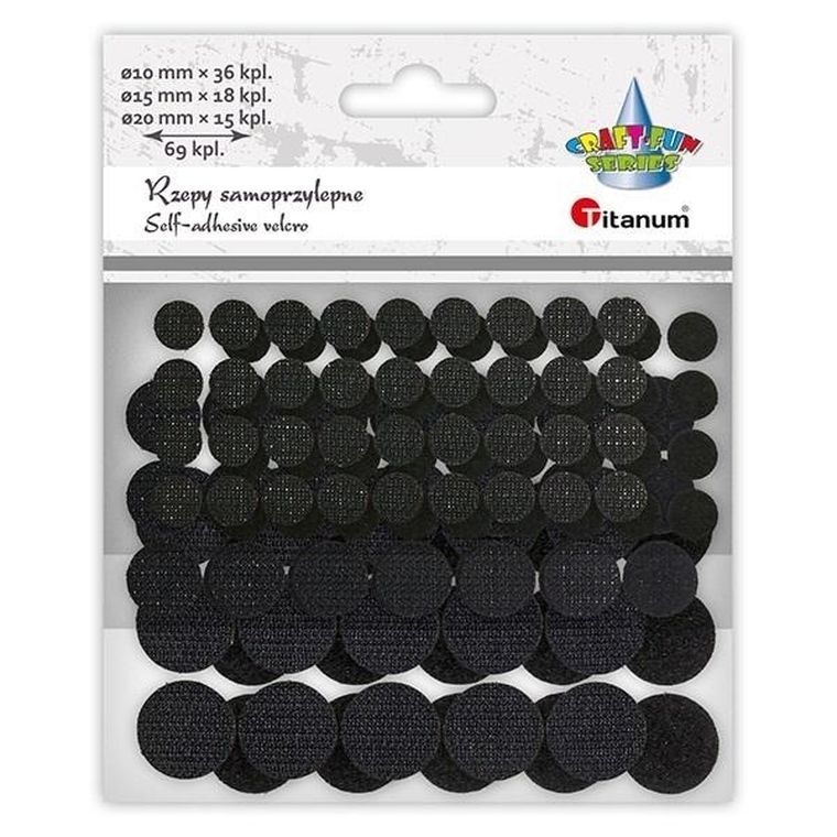 Titanum, rzepy samoprzylepne, okrągłe, czarne, 69 szt.