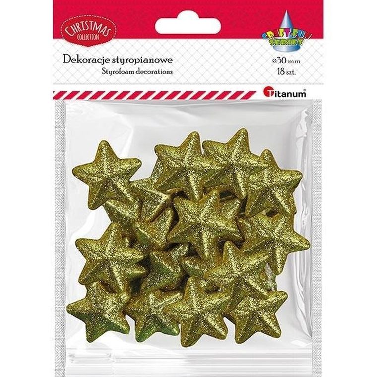 Titanum, styropianowe gwiazdki, złote, 30-28 mm, 18 szt.