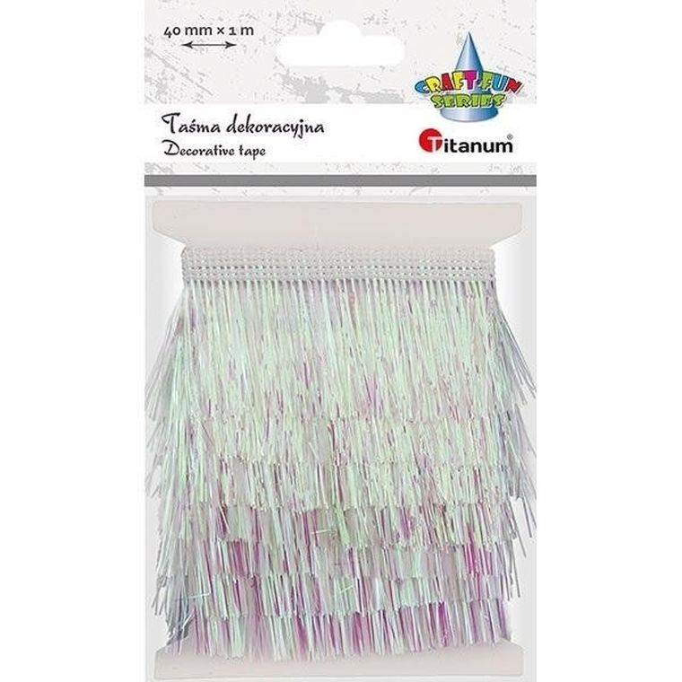 Titanum, taśma z frędzlami plastikowymi, biała, 40 mmx1m