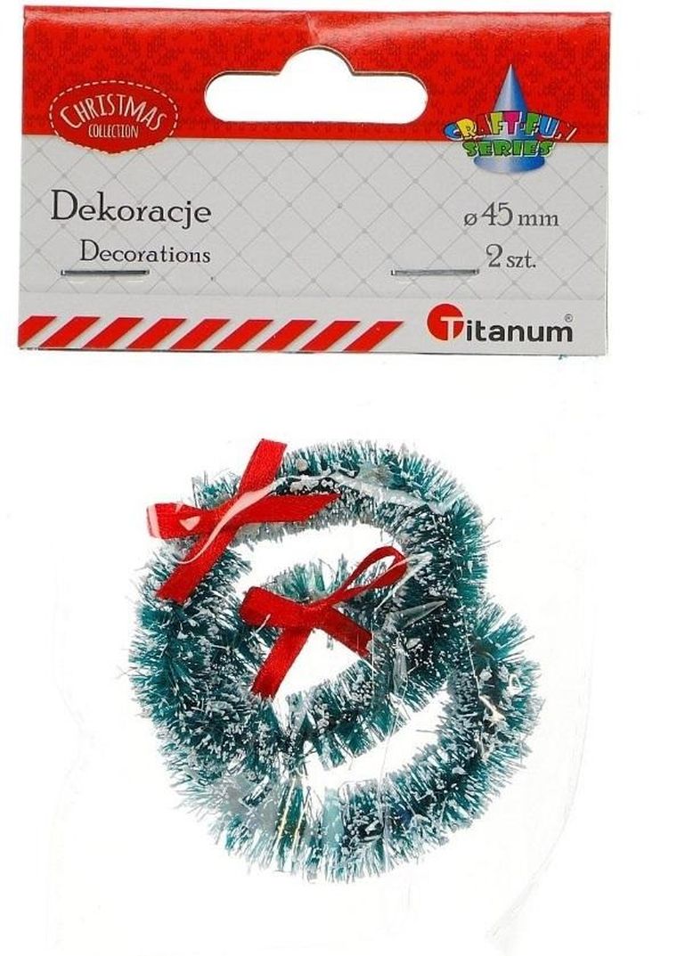 Titanum, wianek świąteczny, plastikowy, zielony z kokardką, 45 mm, 2 szt.