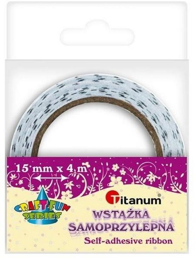 Titanum, wstążka samoprzylepna, ecru w czarne groszki