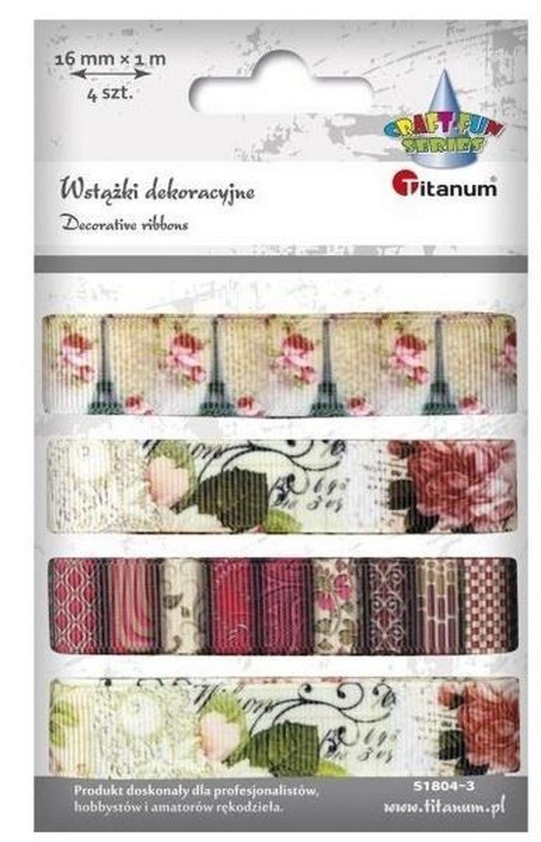 Titanum, wstążki rypsowe, 16mmx1m, mix, 4 szt.