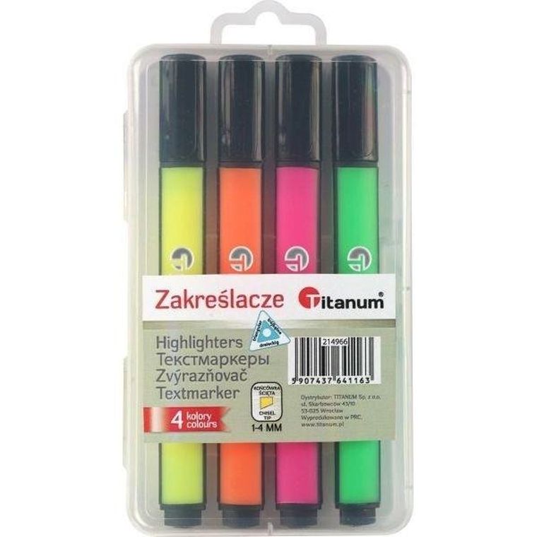 Titanum, zakreślacze trójkątne, 4 kolory