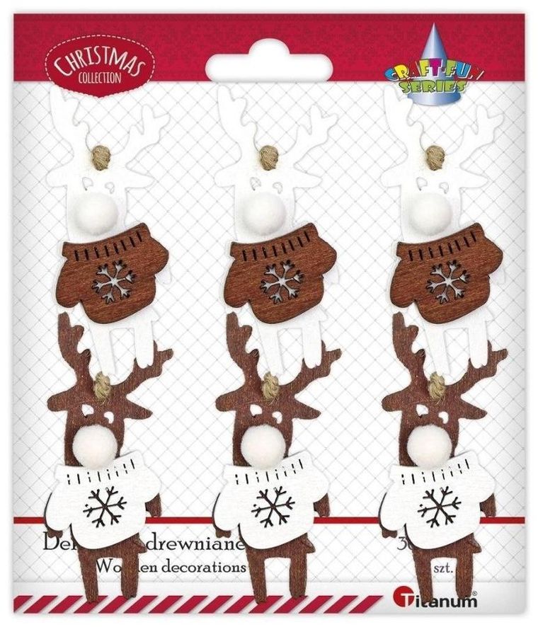 Titanum, zawieszki drewniane, renifery w sweterkach, 6 szt.