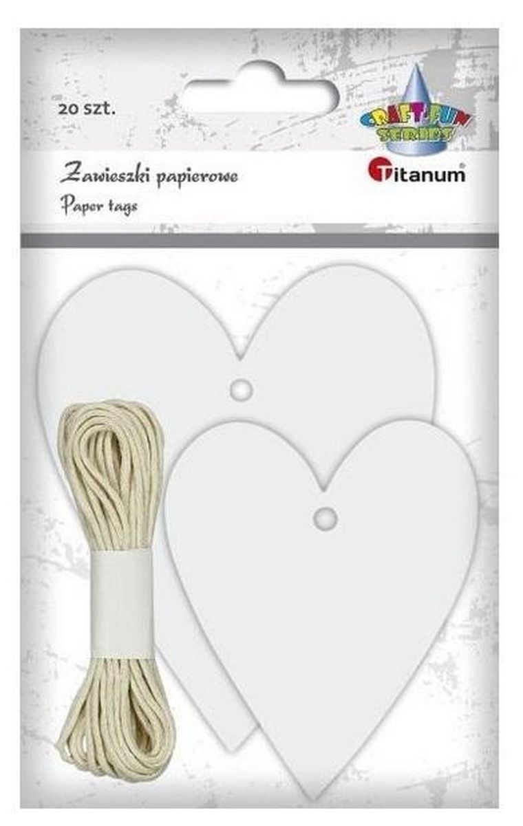 Titanum, zawieszki papierowe serca, białe, mix, 20 szt.