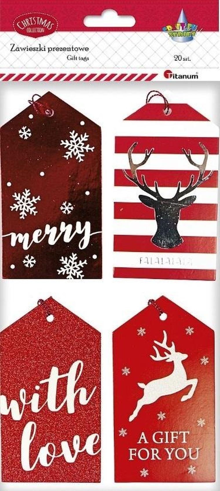 Titanum, zawieszki prezentowe, Boże Narodzenie, czerwone, 20 szt.