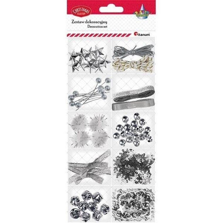Titanum, zestaw dekoracji, srebrny, 12 rodzajów