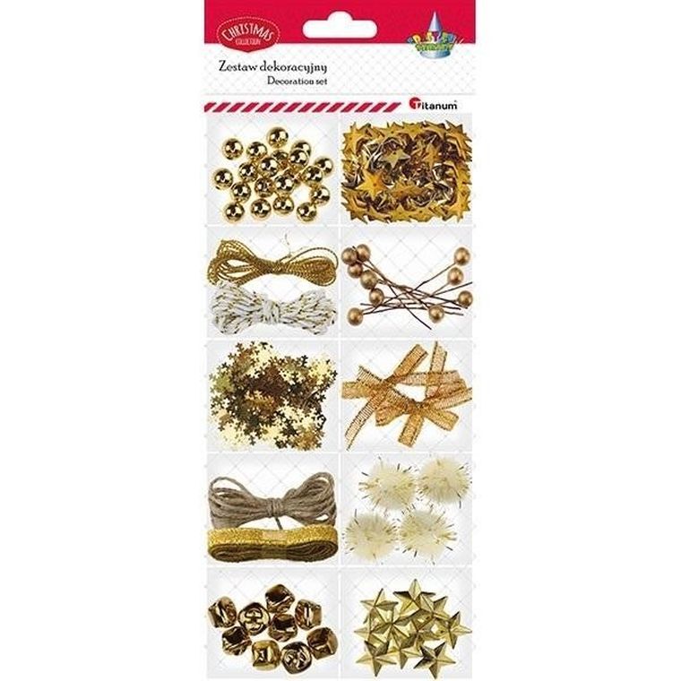 Titanum, zestaw dekoracji, złoty, 12 rodzajów