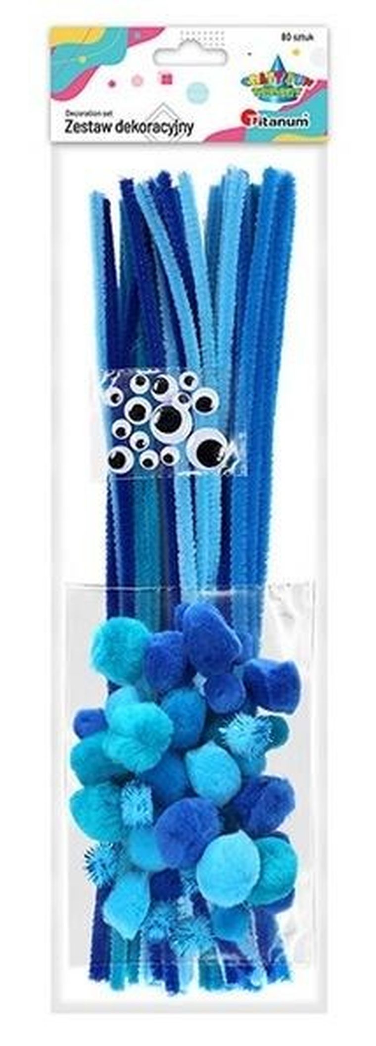 Titanum, zestaw druciki, pompony, oczka niebieski, 80 szt.