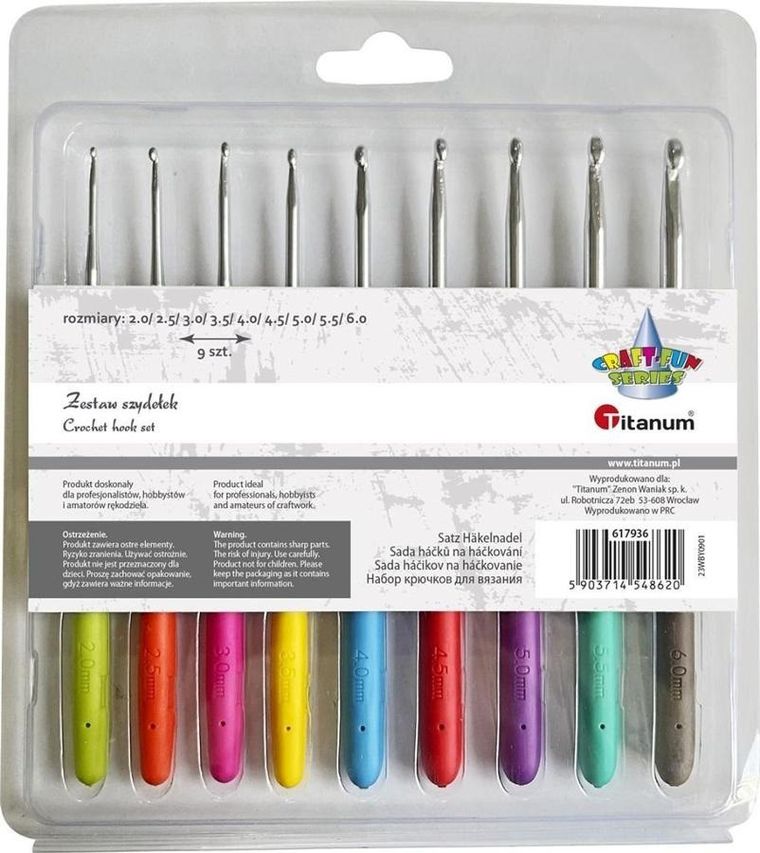 Titanum, zestaw kreatywny, szydełka metalowe, 160 mm, 9 szt.