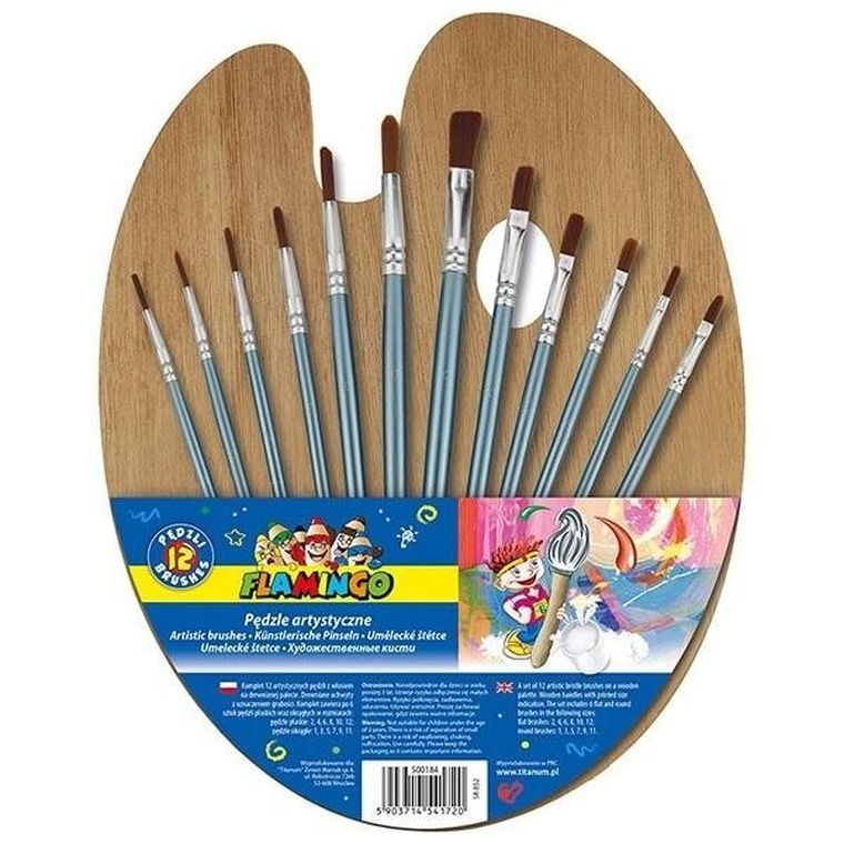 Titanum, zestaw pędzli z paletą, drewniane, 12 szt.