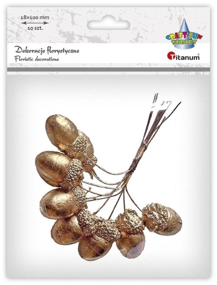 Titanum, żołędzie na druciku, złote, 18-100 mm, 10 szt.