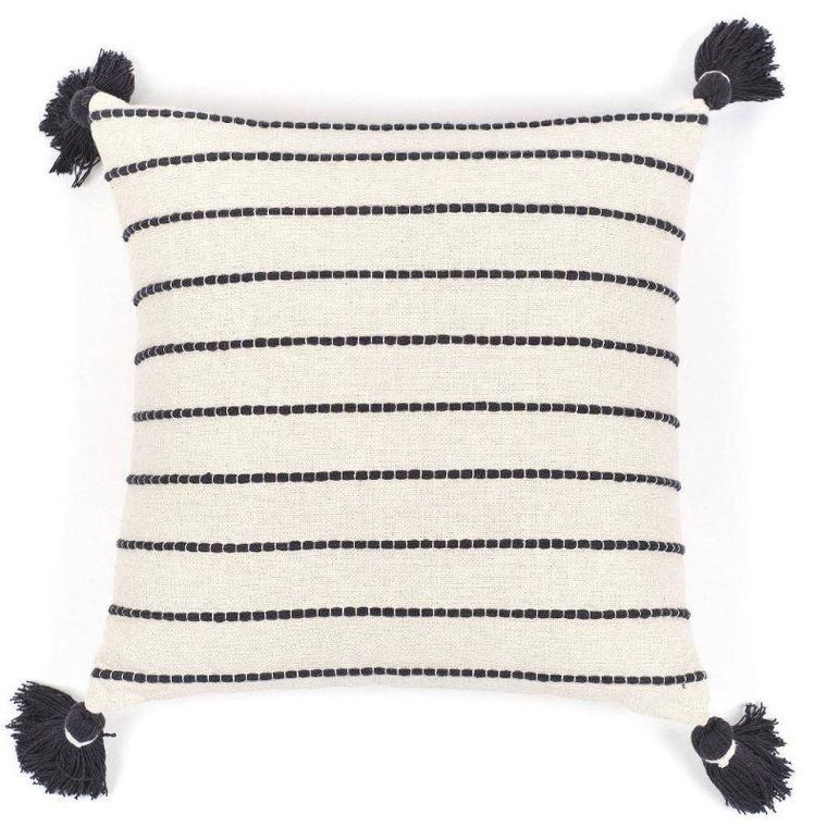 Today, poduszka z pomponami, Dotted line, bawełniana, 45-45 cm