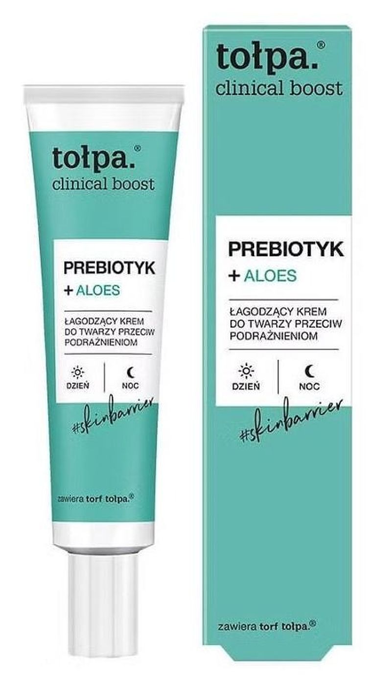 Tołpa, clinical boost prebiotyk + aloes, łagodzący krem do twarzy, 40 ml