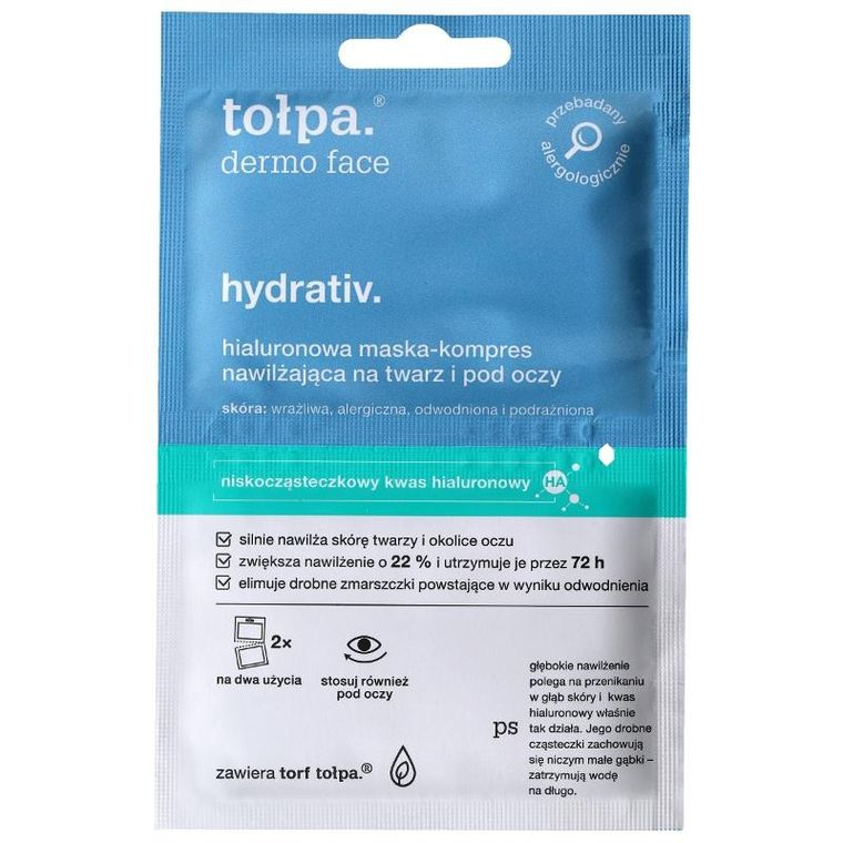 Tołpa, Dermo Face Hydrativ, hialuronowa maska-kompres na twarz i pod oczy, 2 x 6 ml
