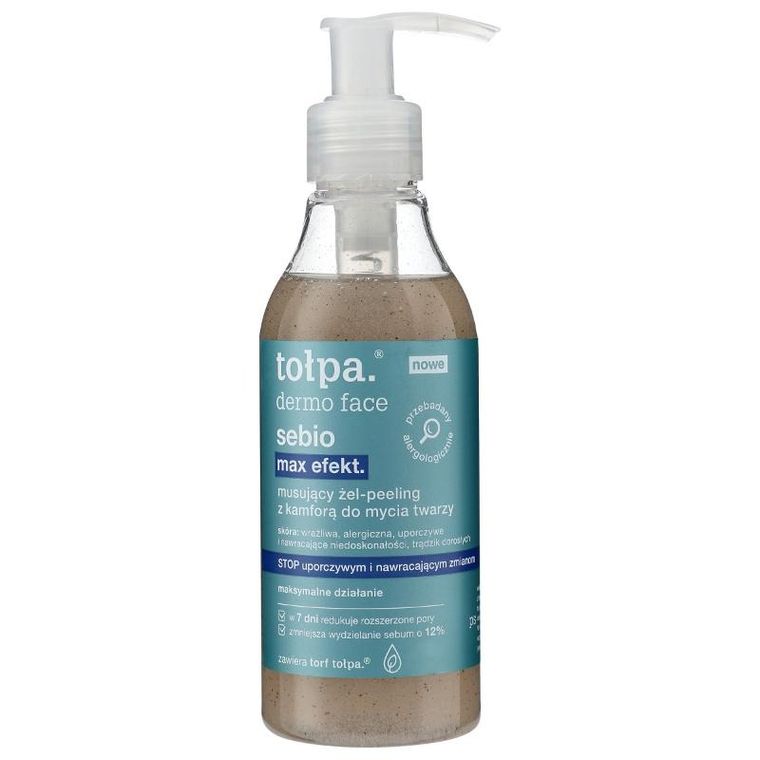 Tołpa, Dermo Face Sebio Max Efekt, musujący żel-peeling z kamforą do mycia twarzy, 195 ml