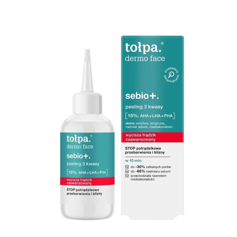Tołpa, Dermo Face Sebio+, peeling do twarzy 3 kwasy 15%: AHA+lHA+PHA, 50 ml