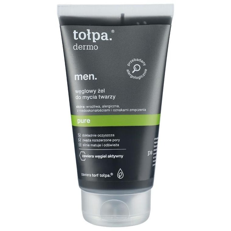 Tołpa, Dermo Men, żel do mycia twarzy węglowy, Pure, 150 ml