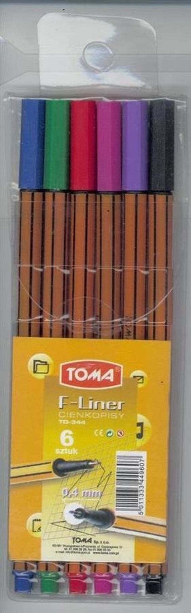Toma, cienkopisy, F-Liner, 6 kolorów