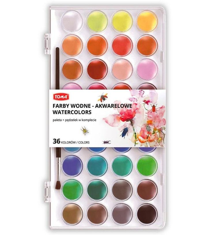 Toma, farbki wodne, paleta, 36 kolorów