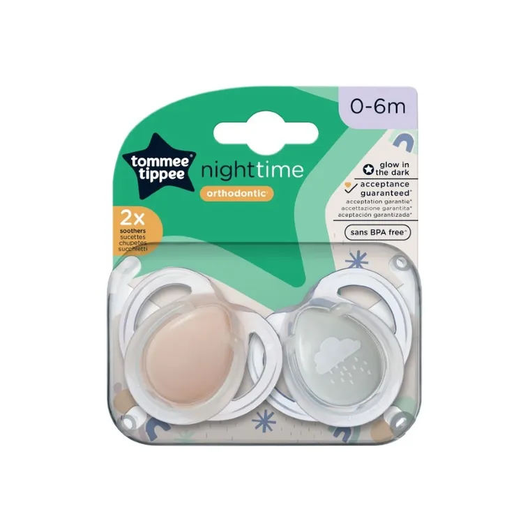 Tommee Tippee, Night, smoczek uspokajający, 0-6 m, 2 szt.