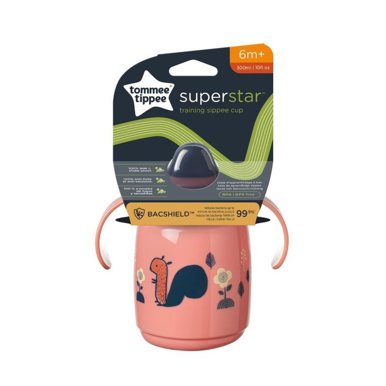 Tommee Tippee, Superstar, kubek z uchwytami, różowy, 6m+, 300 ml