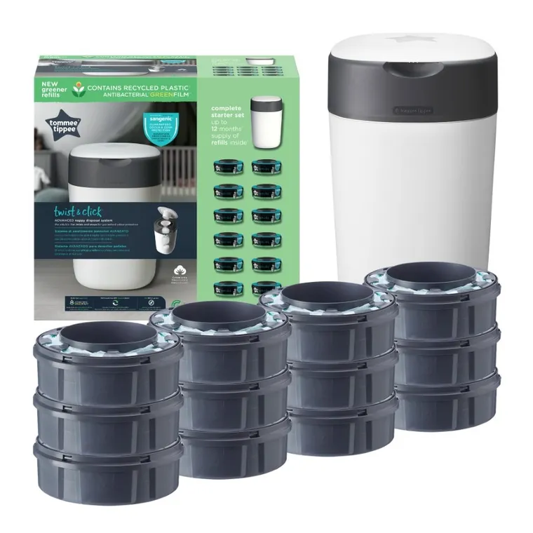 Tommee Tippee, Twist&Click, pojemnik na pieluchy + wkłady, 12 szt.