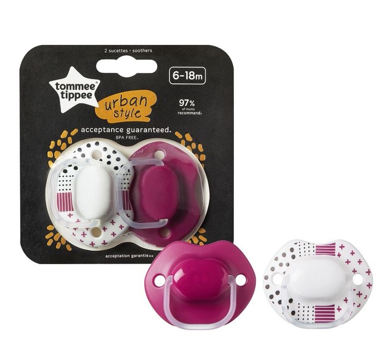 Tommee Tippee, Urban, smoczek uspokajający, różowy, 6-18m, 2 szt.