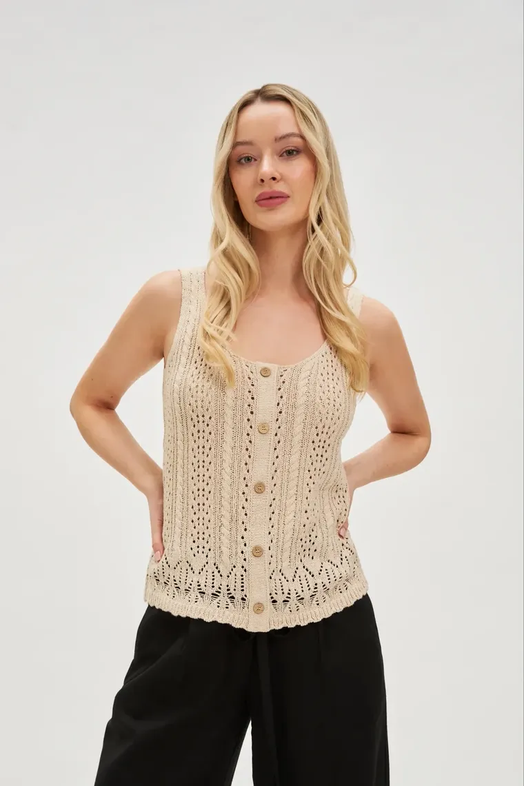 Top damski, beżowy, Moodo