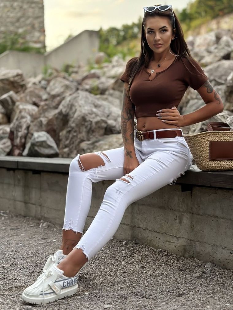 Top damski, brązowy, Mayflies