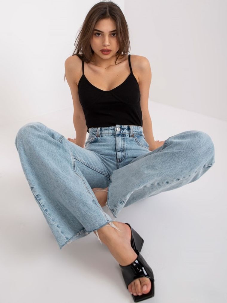 Top damski, prążkowany, czarny, Och Bella