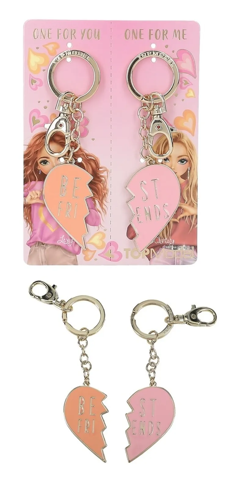 Top Model, BFF, breloczki dla przyjaciółek, 2 połówki serca, róż