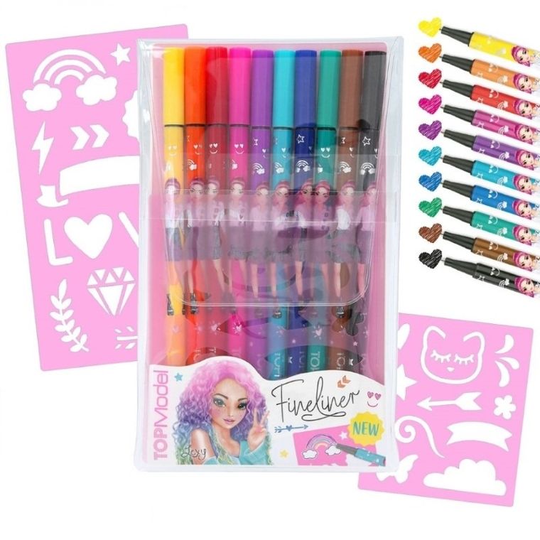 Top Model, zestaw cienkopisów z szablonami, 10 kolorów