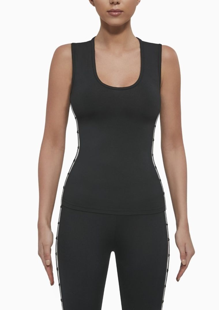 Top sportowy damski, czarny, lampasy, Bas Black