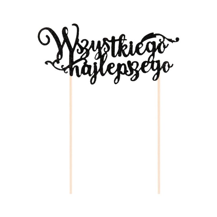 Topper, dekoracja na tort, Wszystkiego Najlepszego, brokatowy czarny