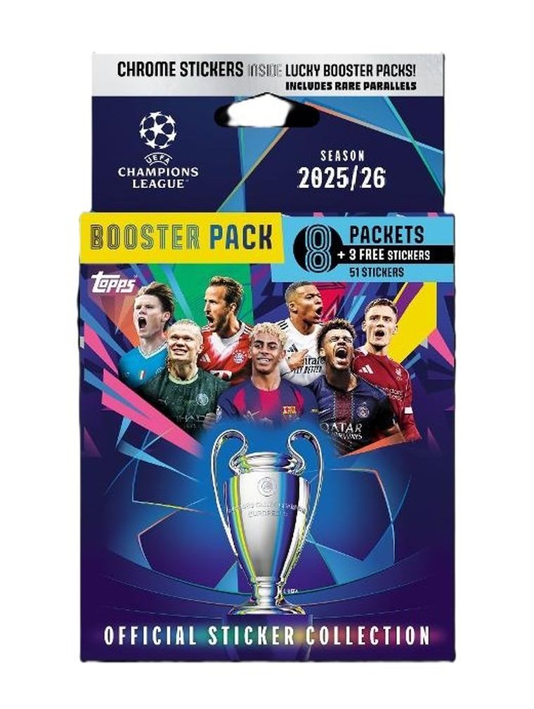 Topps, UEFA Champions League 2026, Eco Pack, zestaw saszetek z naklejkami kolekcjonerskimi, 8 szt.