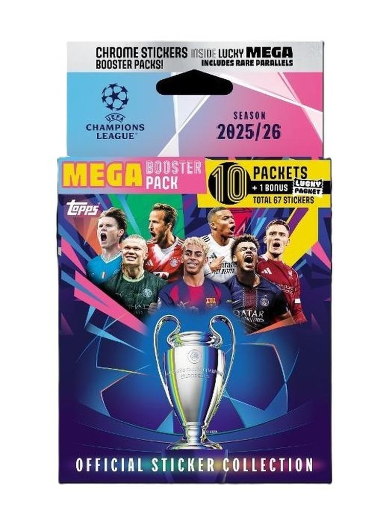 Topps, UEFA Champions League 2026, Mega Eco Pack, zestaw saszetek z naklejkami kolekcjonerskimi, 10 szt.
