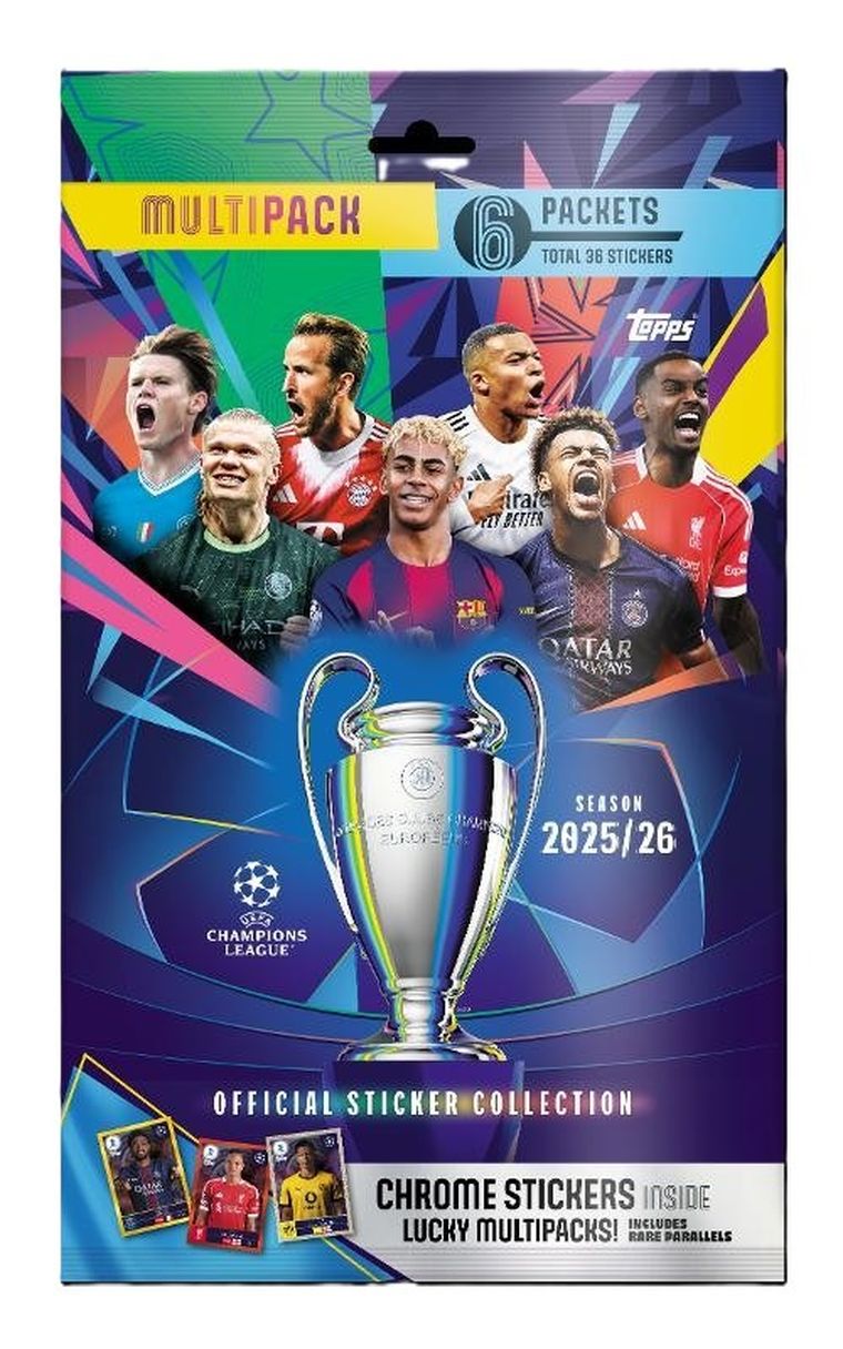 Topps, UEFA Champions League 2026, Multipack, zestaw saszetek z naklejkami kolekcjonerskimi, 6 szt.