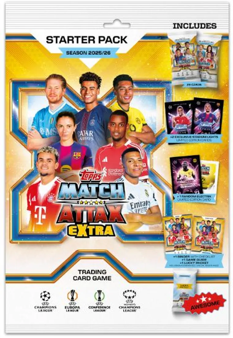 Topps, UEFA Champions League, Match Attax Extra 2025/26, Starter Pack, zestaw z albumem, matą i kartami kolekcjonerskimi