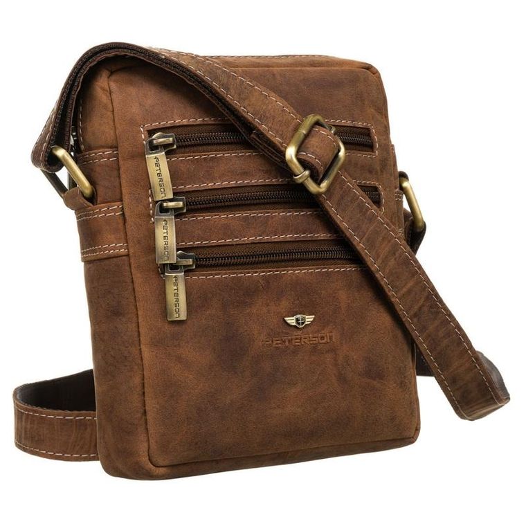 Torba listonoszka, brązowa, skórzana, Petereson