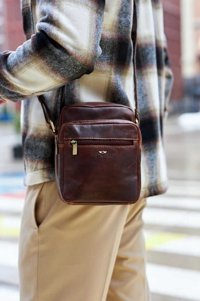 Torba listonoszka, brązowa, skórzana, Peterson