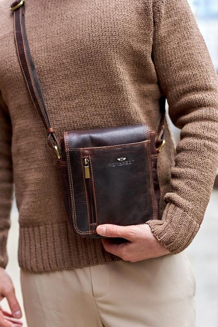 Torba listonoszka, brązowa, skórzana, Peterson