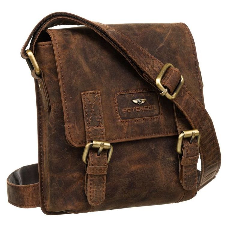 Torba listonoszka, brązowa, skórzana, Peterson