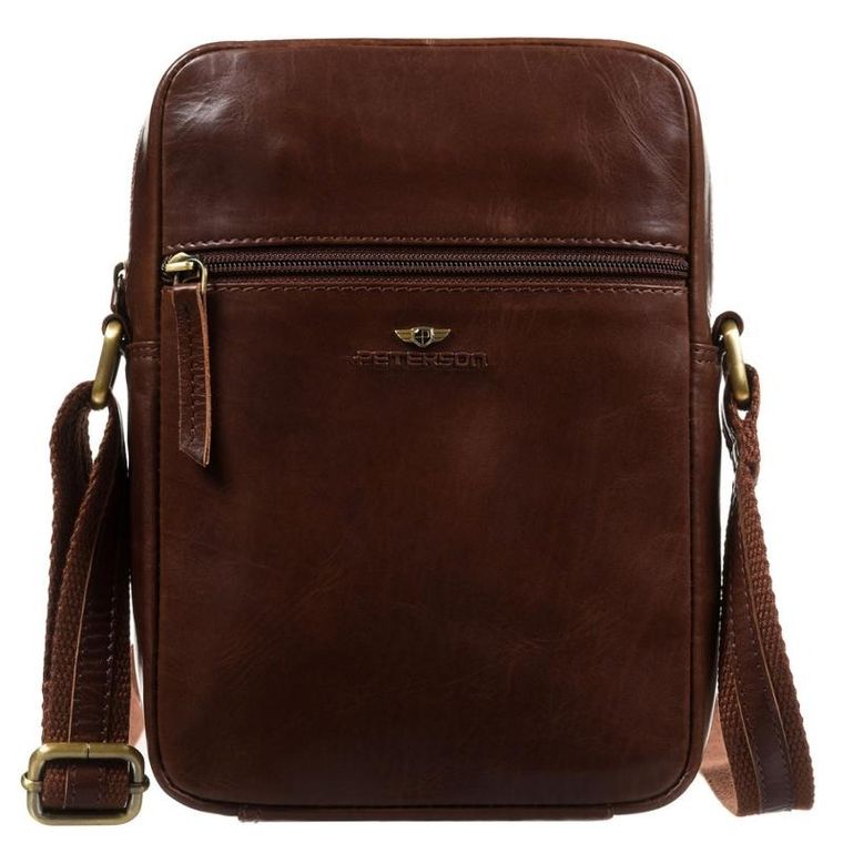 Torba listonoszka, brązowa, skórzana, Peterson