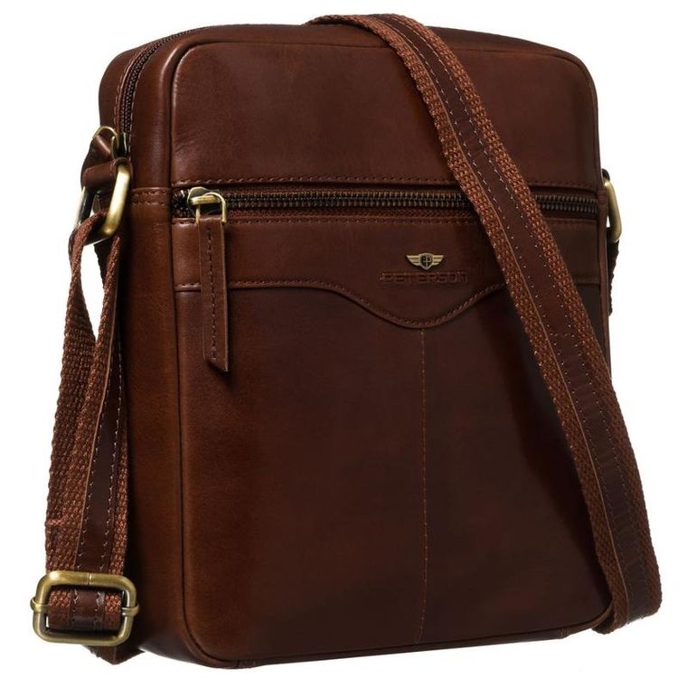 Torba listonoszka, brązowa, skórzana, Peterson