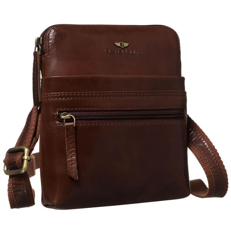 Torba listonoszka, brązowa, skórzana, Peterson