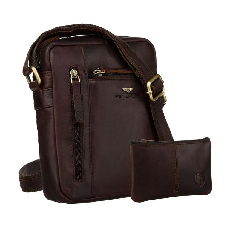 Torba listonoszka, brązowa, skórzana, Peterson